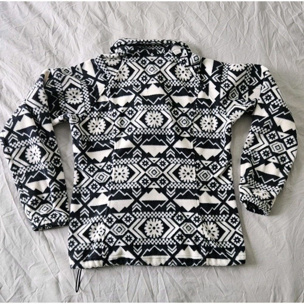 Columbia Women's Small Benton Springs Printed Full Zip Fleece Jacket Black White - Picture 3 of 6